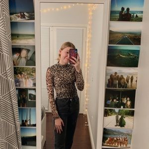 Mesh Leopard Turtleneck
